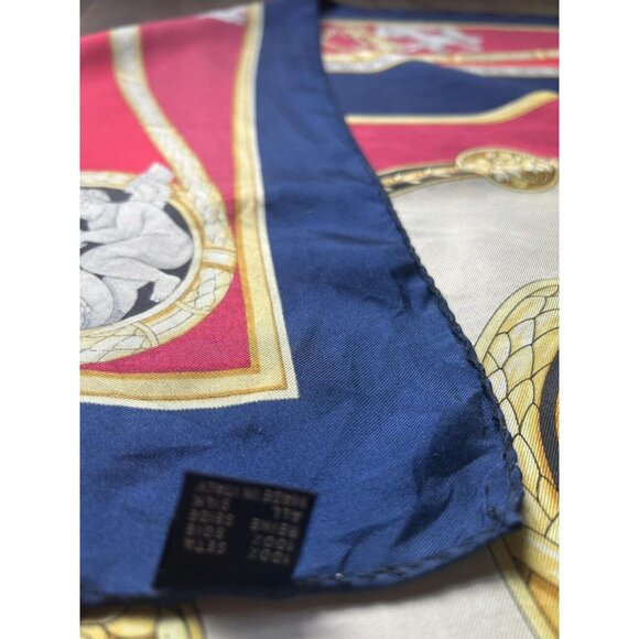 PIERRE BALMAIN Red & Blue Godess & Angels Print Silk Scarf Italy SQR 35.5’’ E.C - Picture 4 of 9